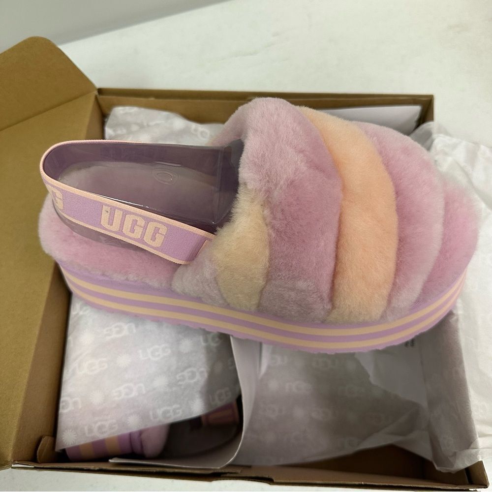 New Ugg Disco Stripe Slide Platform Sandal Slippers Purple Pink Dusk Combo - Picture 2 of 6